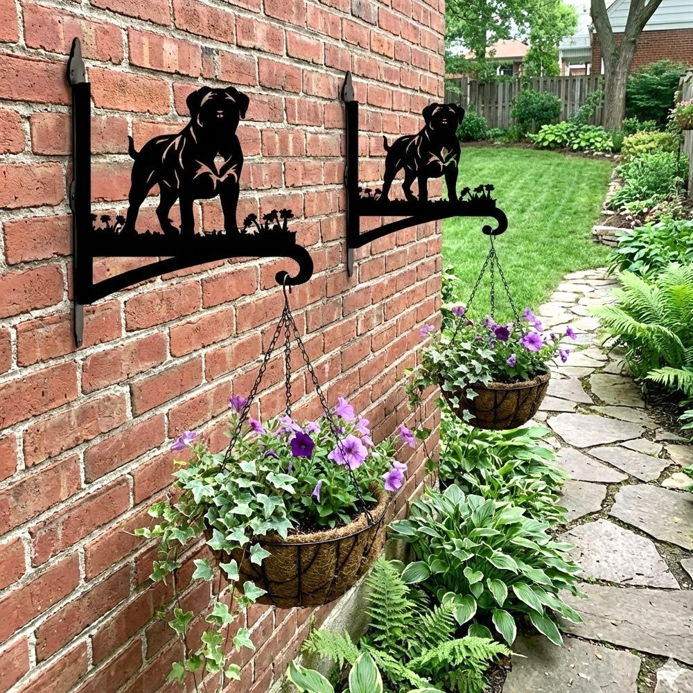 Mastiff metal hanging basket bracket mounted on outdoor wall for plant decoration
