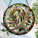 Mediterranean olive branch stained glass suncatcher window hanging, suitable for home and garden decoration