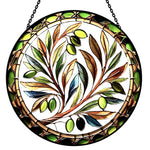 Mediterranean olive branch stained glass suncatcher window hanging, suitable for home and garden decoration