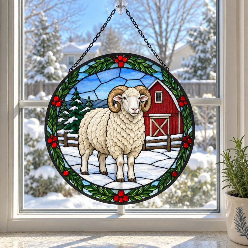 Merino sheep stained glass suncatcher window hanging, suitable for home and garden decoration