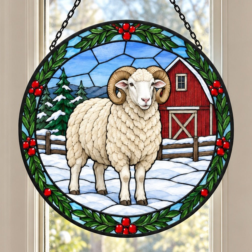 Merino sheep stained glass suncatcher window hanging, suitable for home and garden decoration