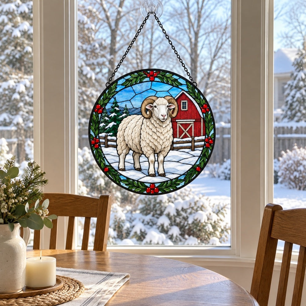 Merino sheep stained glass suncatcher window hanging, suitable for home and garden decoration