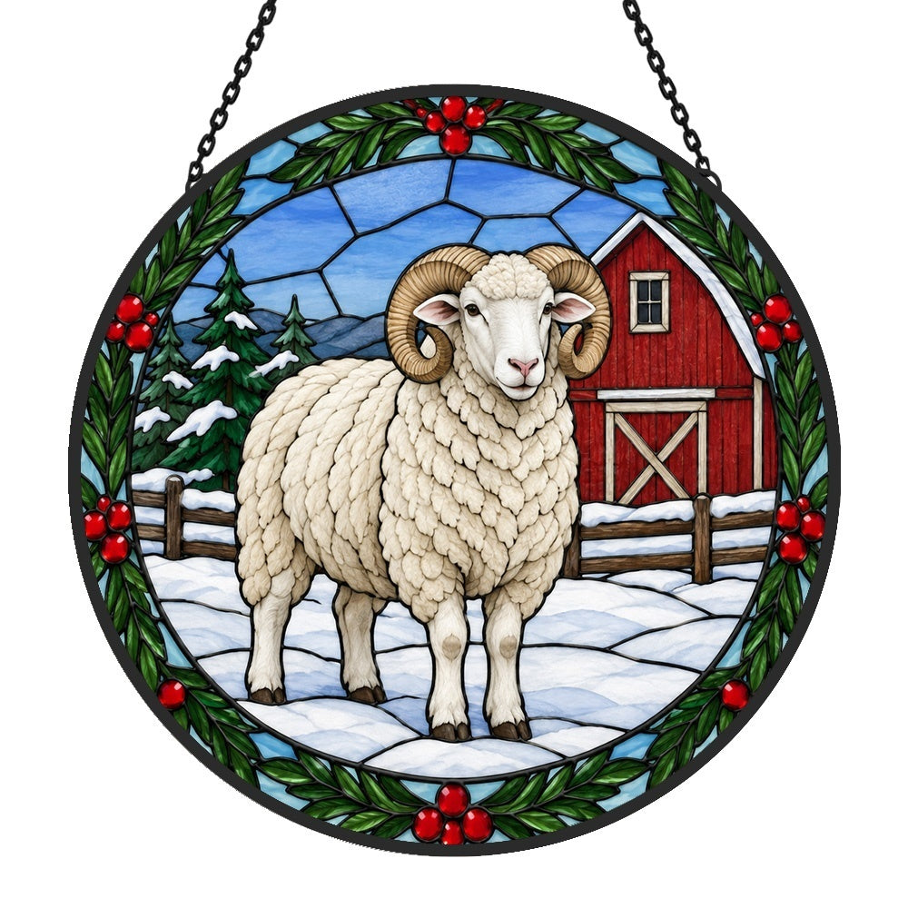 Merino sheep stained glass suncatcher window hanging, suitable for home and garden decoration