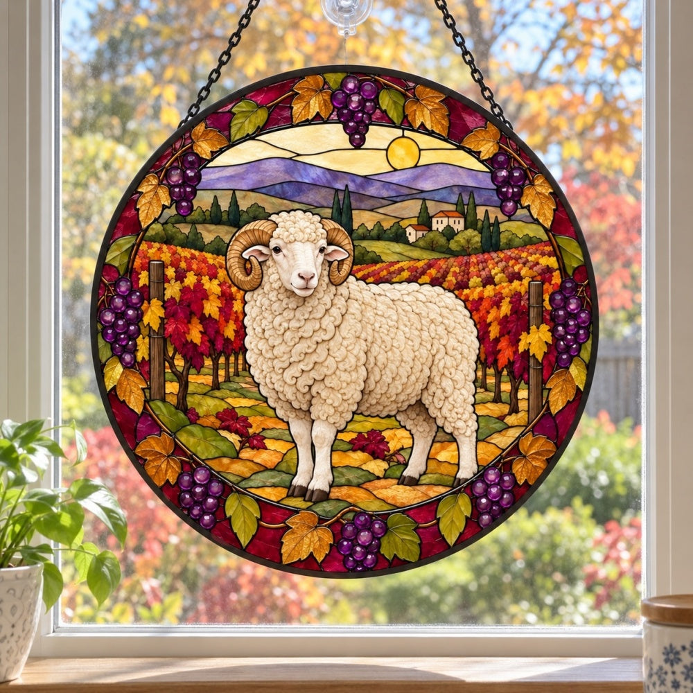 Merino sheep stained glass suncatcher window hanging, suitable for home and garden decoration