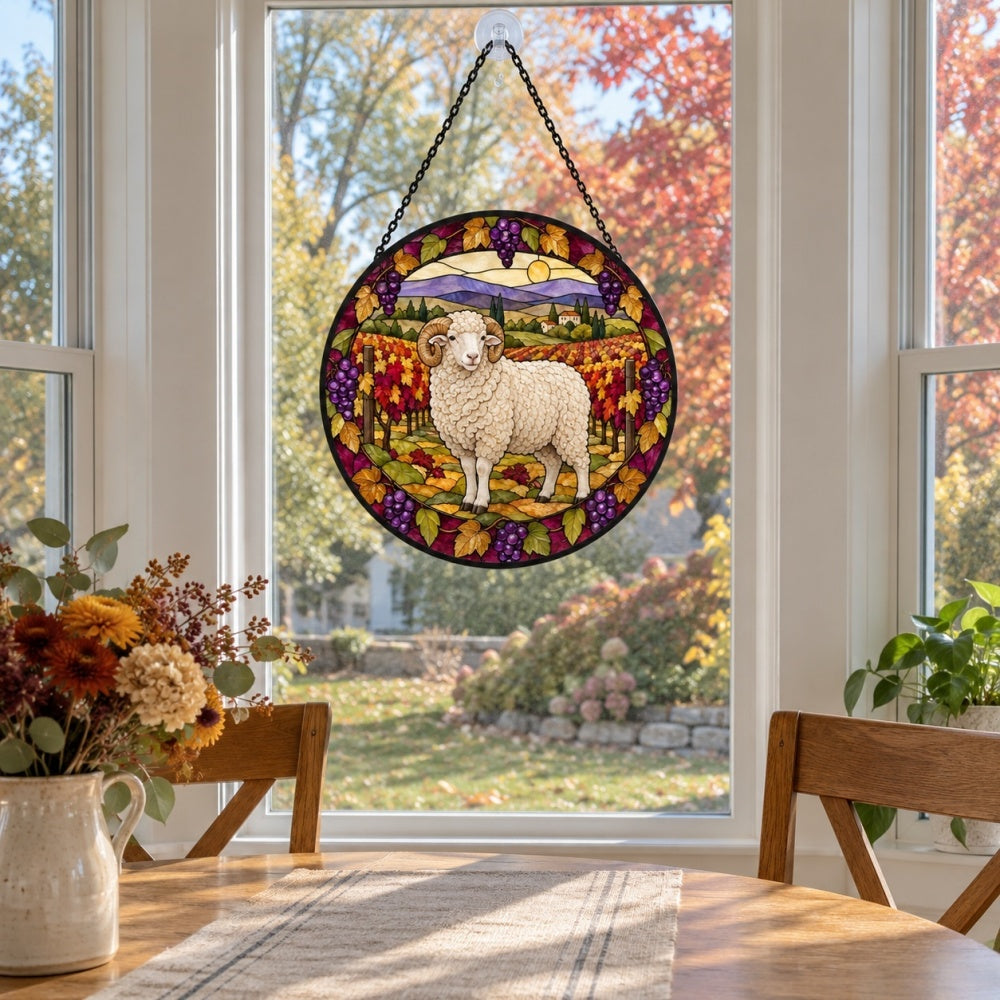 Merino sheep stained glass suncatcher window hanging, suitable for home and garden decoration