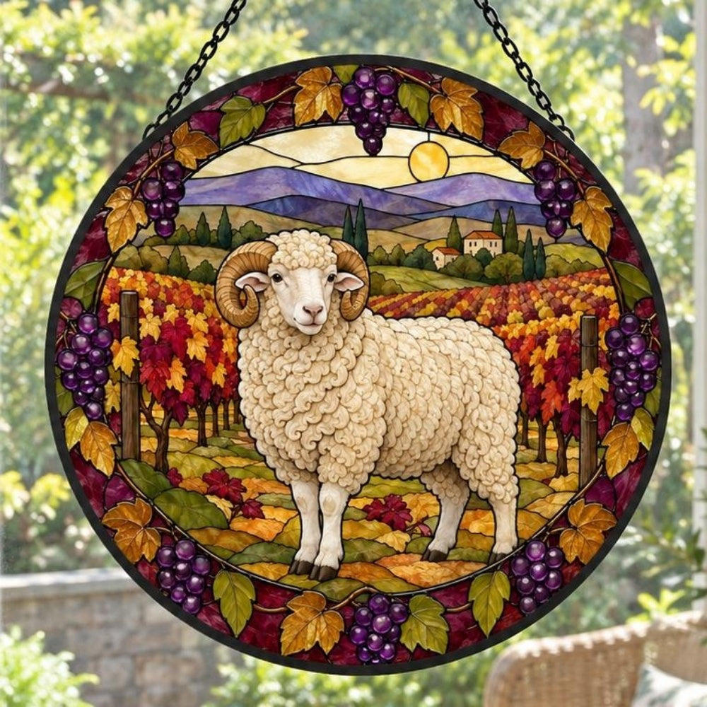 Merino sheep stained glass suncatcher window hanging, suitable for home and garden decoration