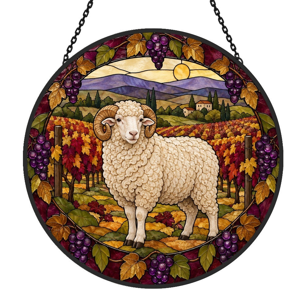 Merino sheep stained glass suncatcher window hanging, suitable for home and garden decoration