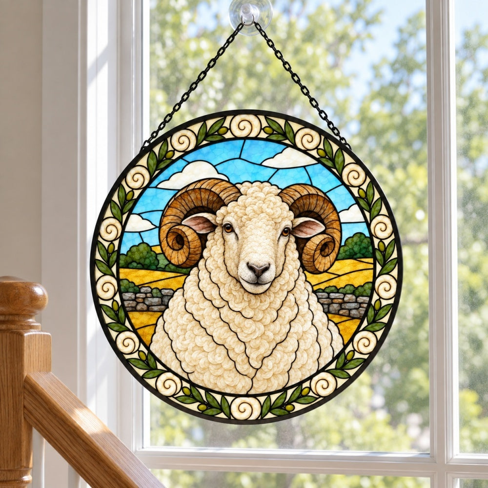 Merino sheep stained glass suncatcher window hanging, suitable for home and garden decoration