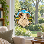 Merino sheep stained glass suncatcher window hanging, suitable for home and garden decoration