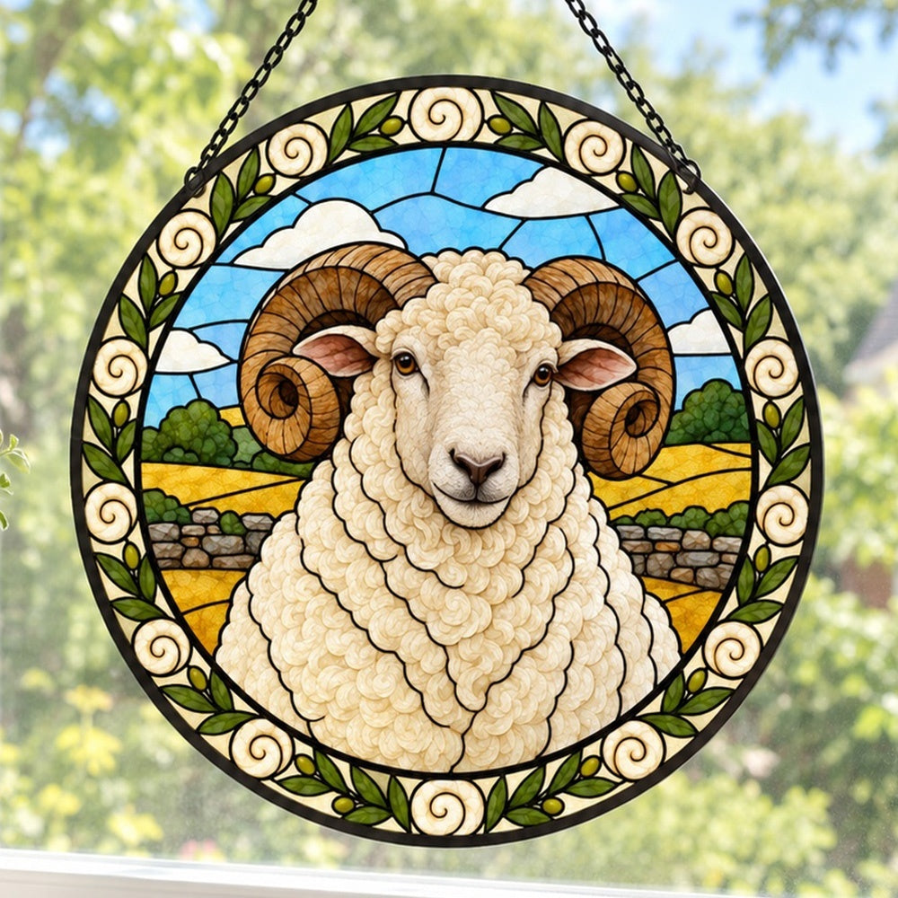 Merino sheep stained glass suncatcher window hanging, suitable for home and garden decoration