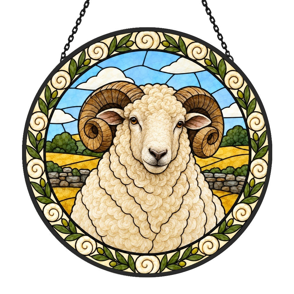 Merino sheep stained glass suncatcher window hanging, suitable for home and garden decoration