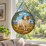 Merino sheep stained glass suncatcher window hanging, suitable for home and garden decoration