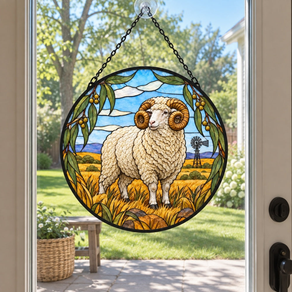 Merino sheep stained glass suncatcher window hanging, suitable for home and garden decoration
