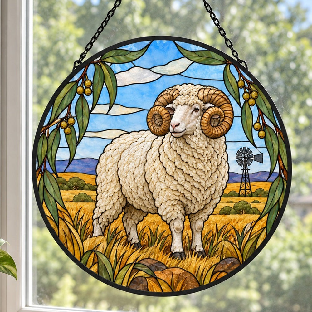 Merino sheep stained glass suncatcher window hanging, suitable for home and garden decoration