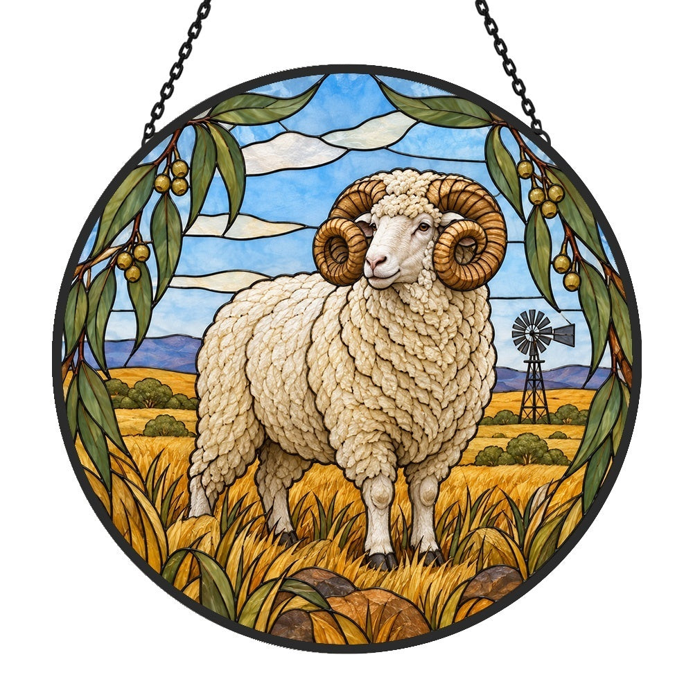 Merino sheep stained glass suncatcher window hanging, suitable for home and garden decoration