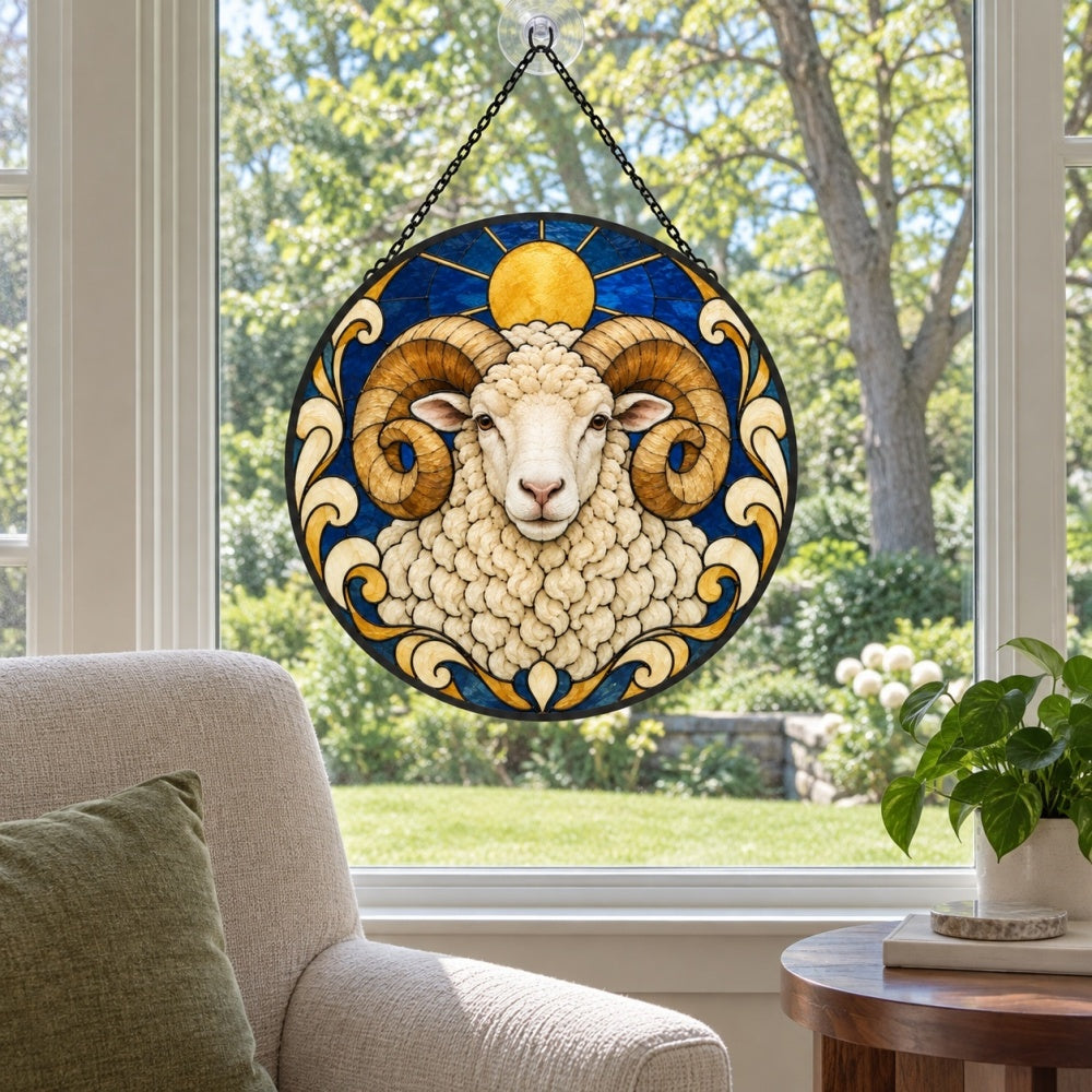 Merino sheep stained glass suncatcher window hanging, suitable for home and garden decoration