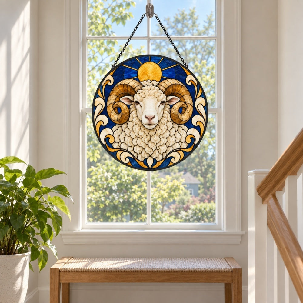 Merino sheep stained glass suncatcher window hanging, suitable for home and garden decoration