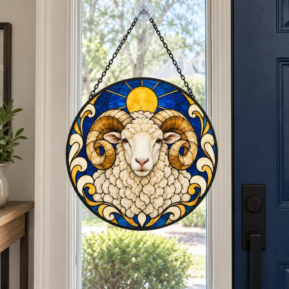 Merino sheep stained glass suncatcher window hanging, suitable for home and garden decoration