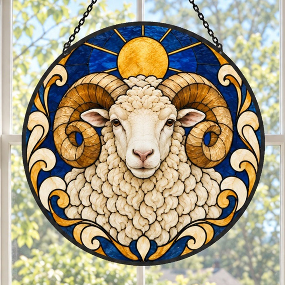 Merino sheep stained glass suncatcher window hanging, suitable for home and garden decoration