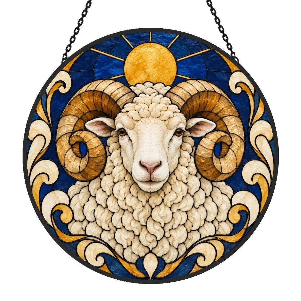 Merino sheep stained glass suncatcher window hanging, suitable for home and garden decoration