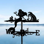 Mermaid metal weather vane with directional arrows and mounting rod, outdoor roof and garden decoration