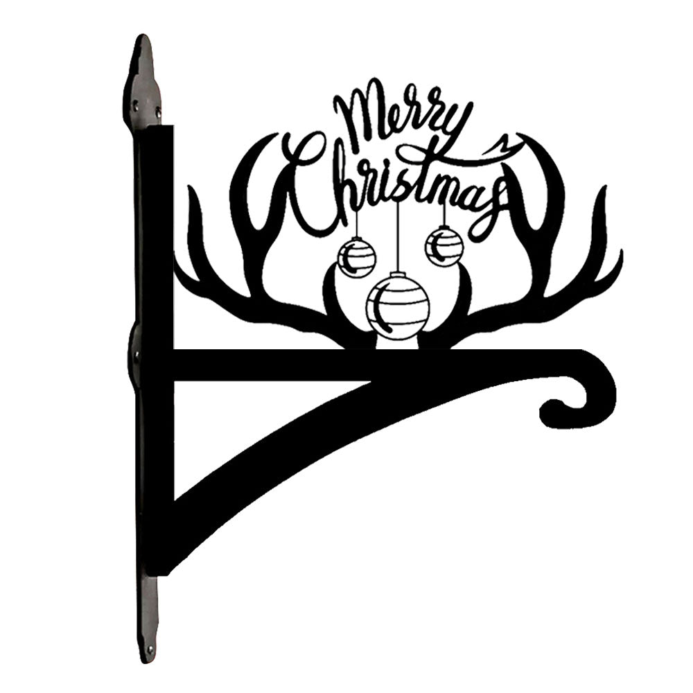 Merry christmas antler metal hanging basket bracket mounted on outdoor wall for plant decoration