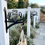 Merry christmas antler metal hanging basket bracket mounted on outdoor wall for plant decoration