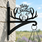 Merry christmas antler metal hanging basket bracket mounted on outdoor wall for plant decoration