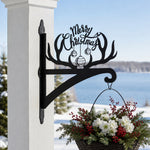 Merry christmas antler metal hanging basket bracket mounted on outdoor wall for plant decoration