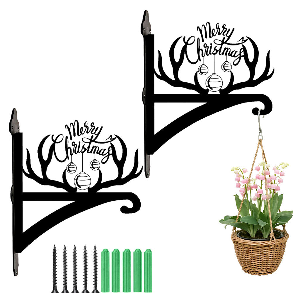 Merry christmas antler metal hanging basket bracket mounted on outdoor wall for plant decoration