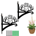 Merry christmas antler metal hanging basket bracket mounted on outdoor wall for plant decoration