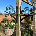 Merry christmas antler metal hanging basket bracket mounted on outdoor wall for plant decoration