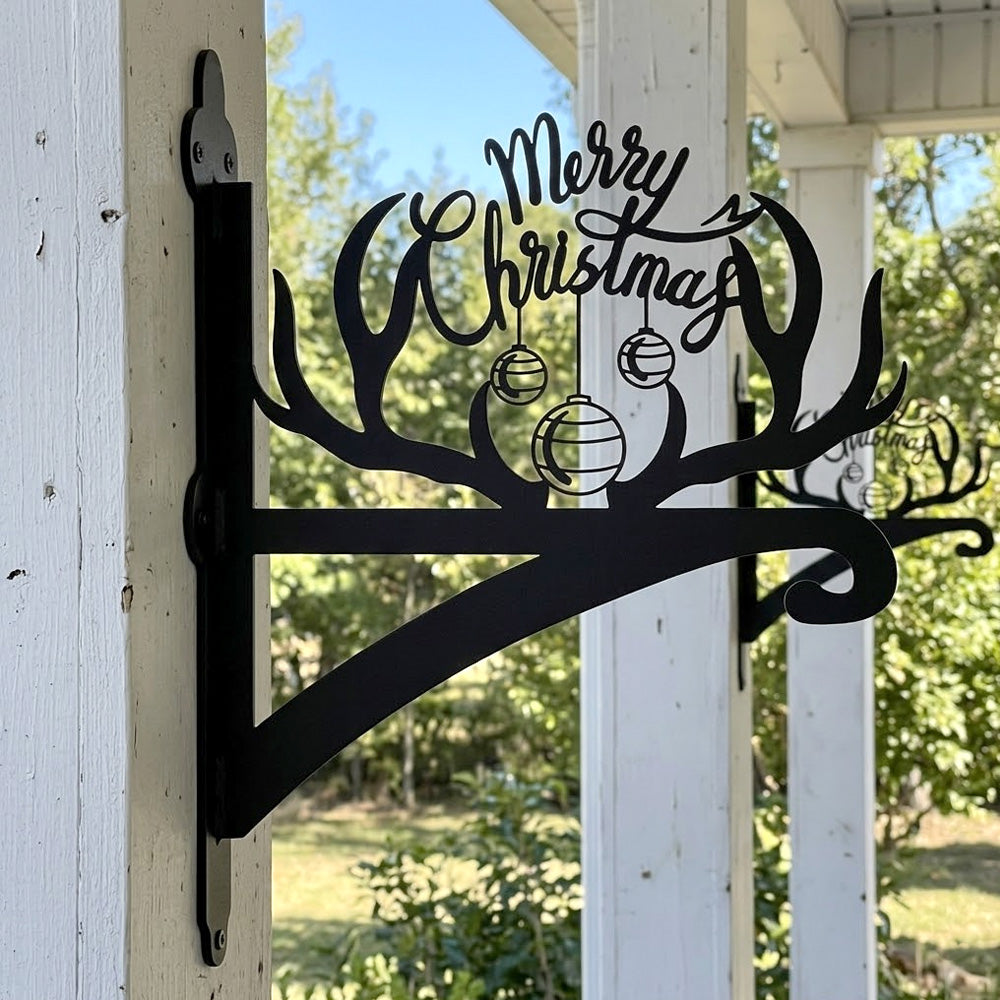 Merry christmas antler metal hanging basket bracket mounted on outdoor wall for plant decoration