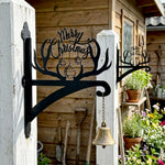 Merry christmas antler metal hanging basket bracket mounted on outdoor wall for plant decoration