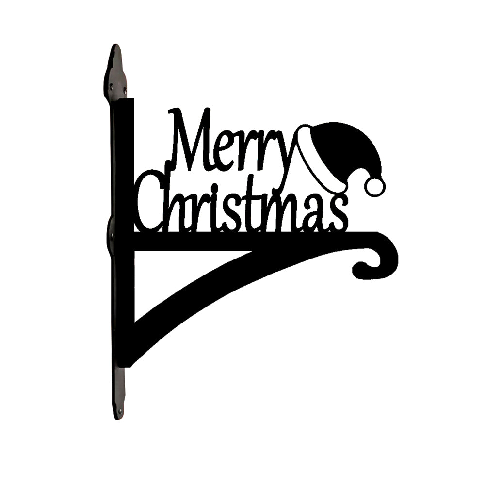 Merry christmas metal hanging basket bracket mounted on outdoor wall for plant decoration