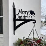 Merry christmas metal hanging basket bracket mounted on outdoor wall for plant decoration