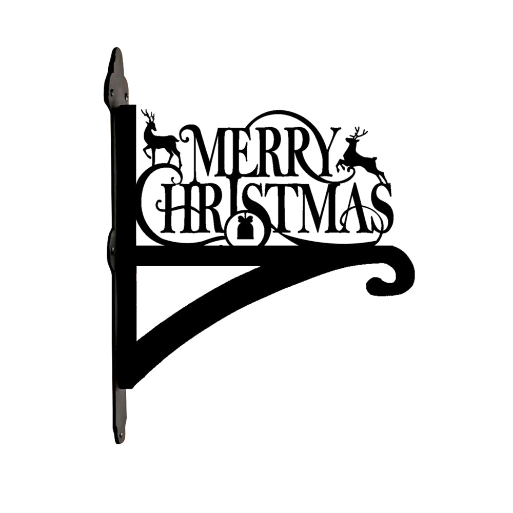 Merry christmas metal hanging basket bracket mounted on outdoor wall for plant decoration