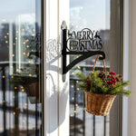 Merry christmas metal hanging basket bracket mounted on outdoor wall for plant decoration