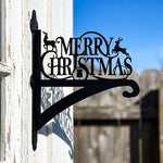 Merry christmas metal hanging basket bracket mounted on outdoor wall for plant decoration