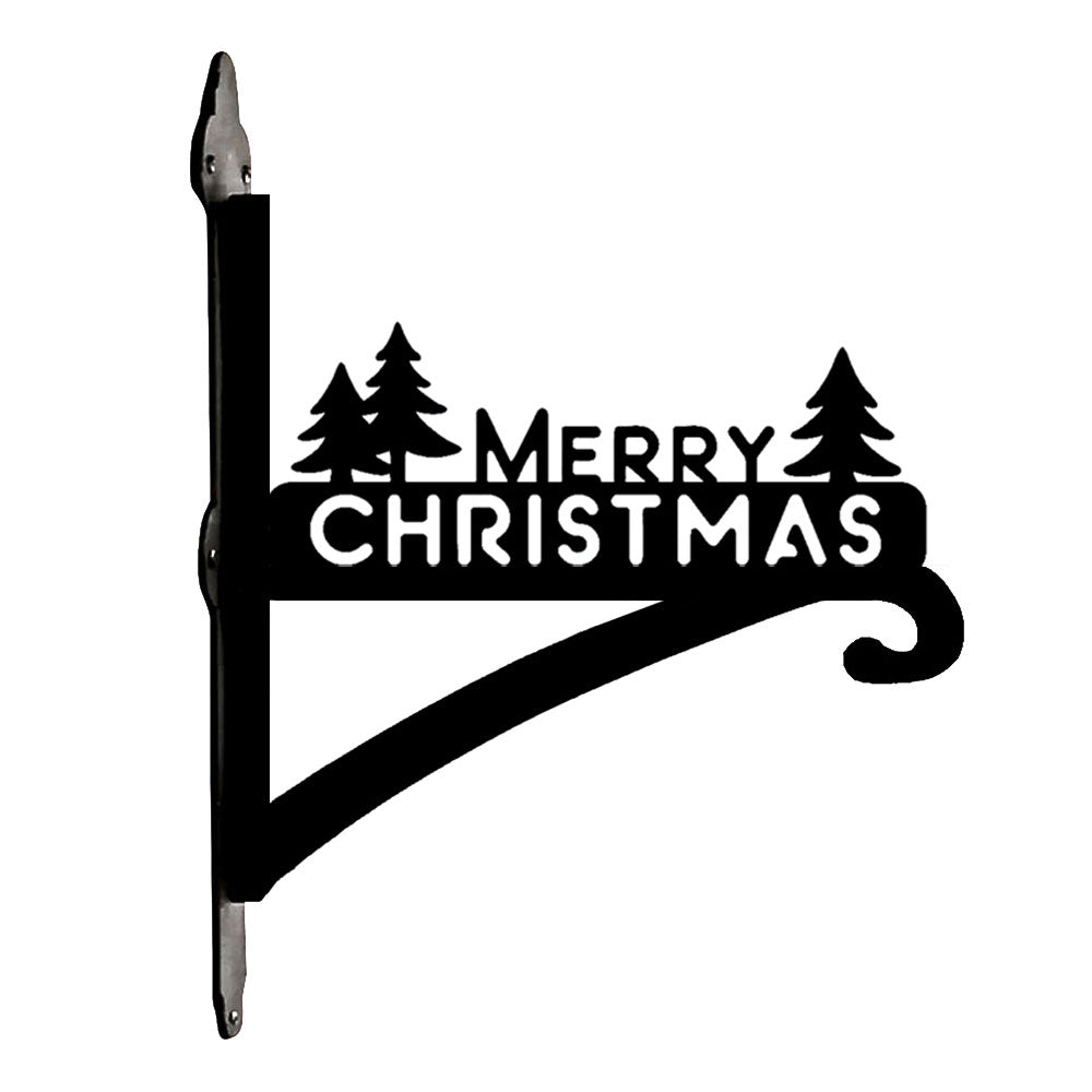 Merry christmas pine tree metal hanging basket bracket mounted on outdoor wall for plant decoration