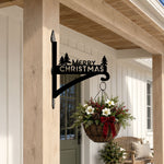 Merry christmas pine tree metal hanging basket bracket mounted on outdoor wall for plant decoration