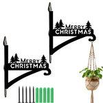Merry christmas pine tree metal hanging basket bracket mounted on outdoor wall for plant decoration