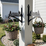 Merry christmas pine tree metal hanging basket bracket mounted on outdoor wall for plant decoration