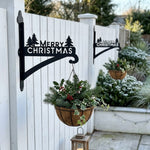 Merry christmas pine tree metal hanging basket bracket mounted on outdoor wall for plant decoration