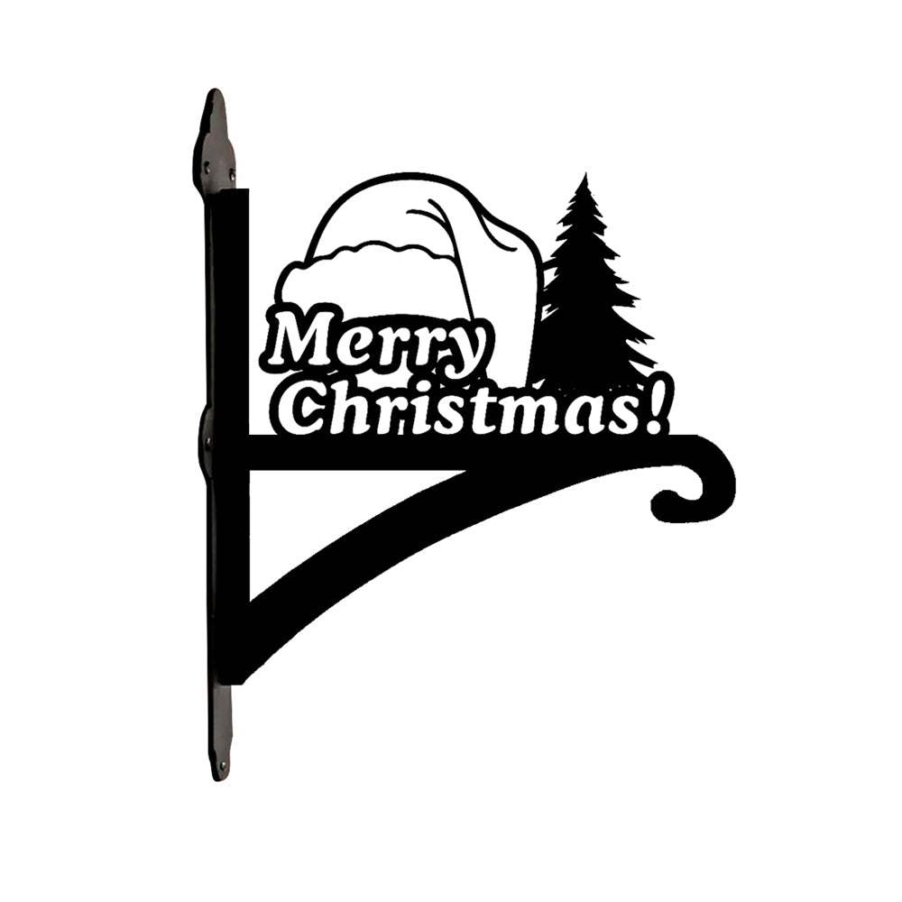 Merry christmas santa hat metal hanging basket bracket mounted on outdoor wall for plant decoration