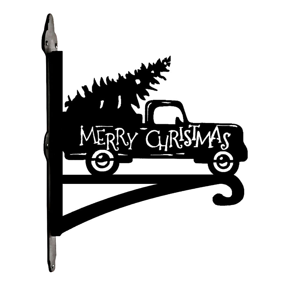 Merry christmas truck metal hanging basket bracket mounted on outdoor wall for plant decoration