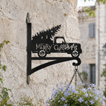 Merry christmas truck metal hanging basket bracket mounted on outdoor wall for plant decoration
