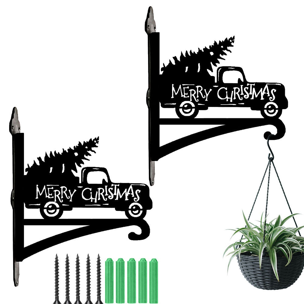 Merry christmas truck metal hanging basket bracket mounted on outdoor wall for plant decoration