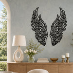 Black Metal Angel Wings Wall Art with Intricate Cutout Details