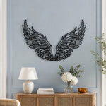 Black Metal Angel Wings Wall Art with Intricate Cutout Details
